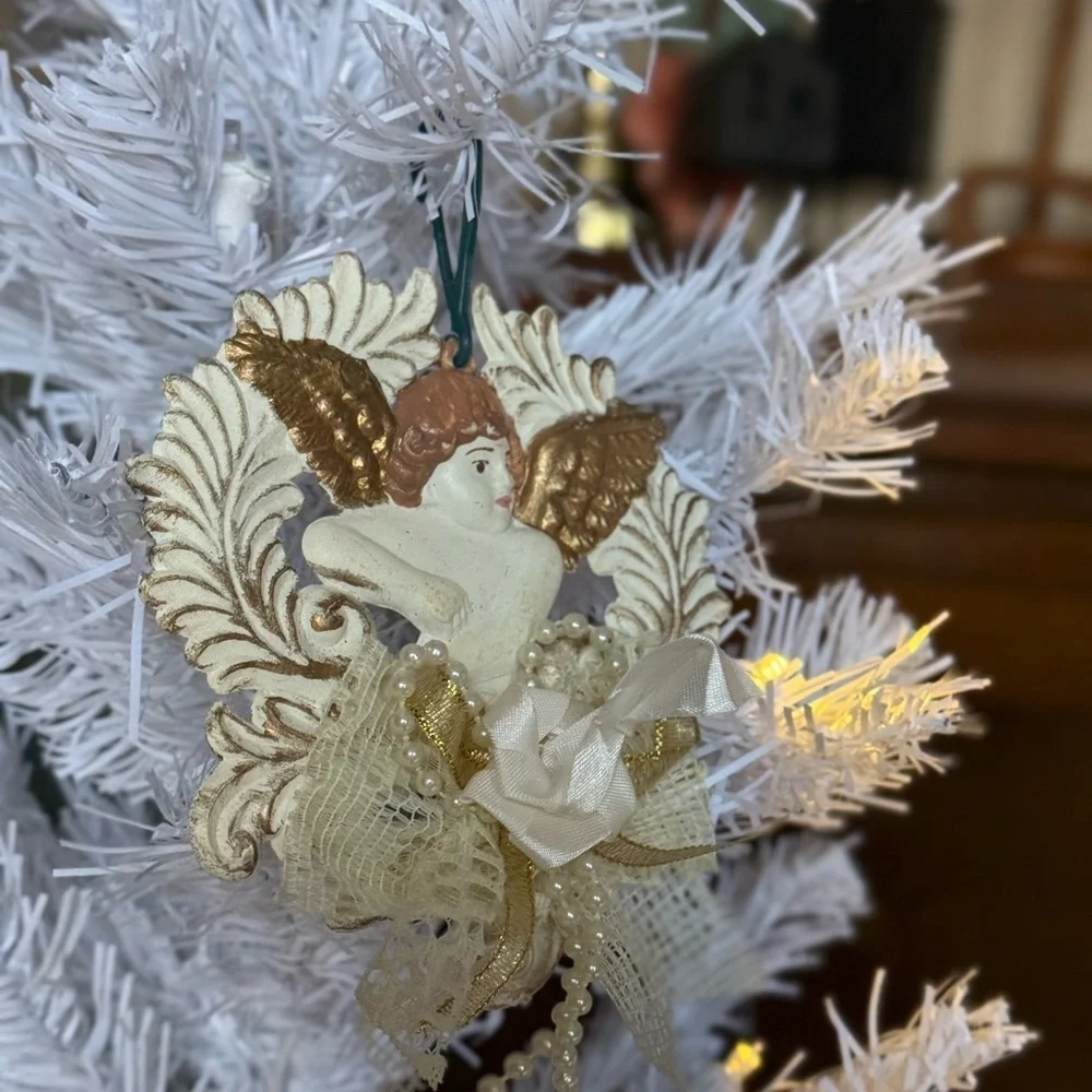 Rare 1971 Gold Angel Cherub Victorian Edwardian Christmas Ornaments